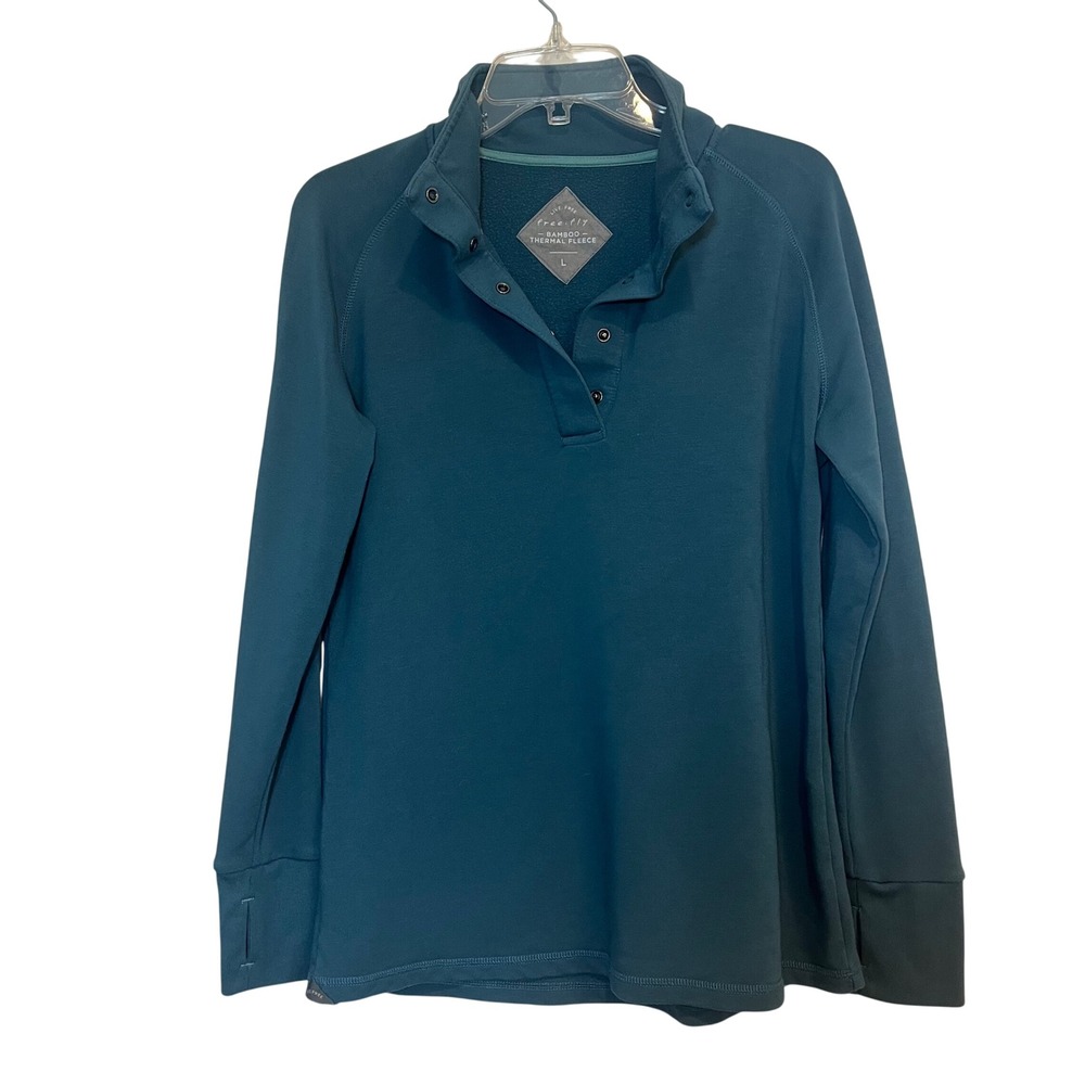 Free Fly Pullover Shirt 1/4 Snap Bamboo Thermal Fleece Teal Blue Womens‎ Large